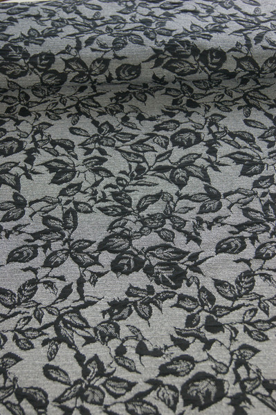 Cloqué-Jersey Blättermuster grau/schwarz