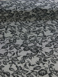 Cloqué-Jersey Blättermuster grau/schwarz