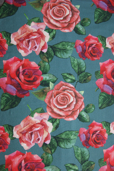 BW - Jersey petrol mit Rosen rot/rosa