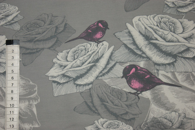  BW - Jersey hellgrau/dklgrau Rosen mit Vögeln