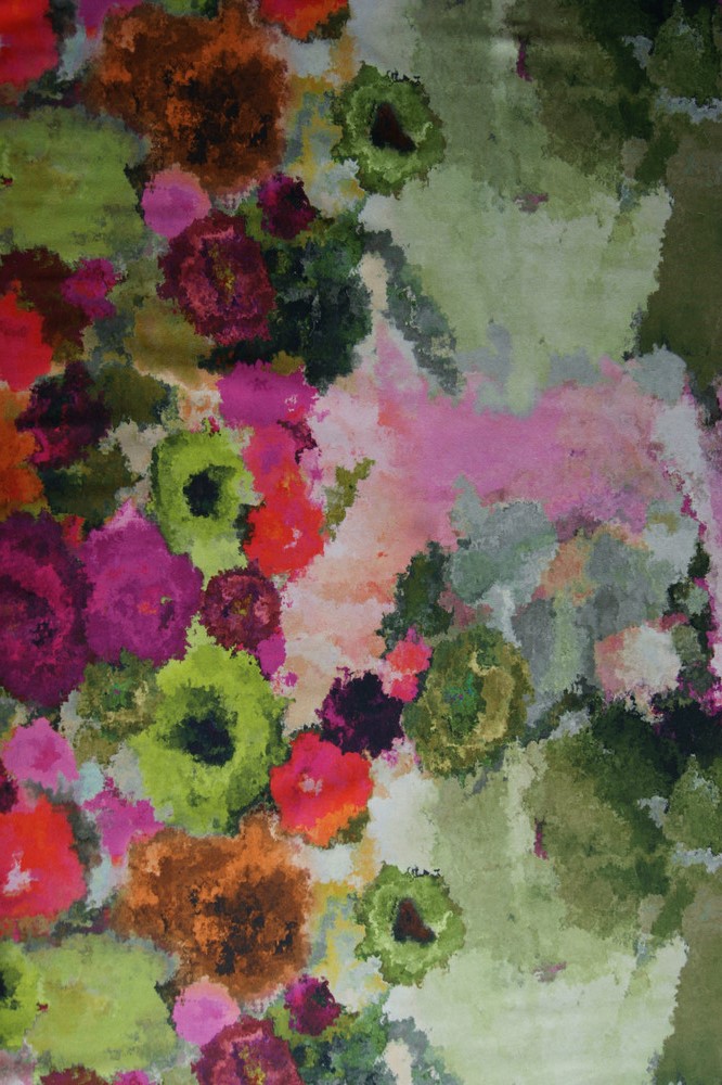  BW-Jersey Rapportmuster bunte Aquarellblumen pink