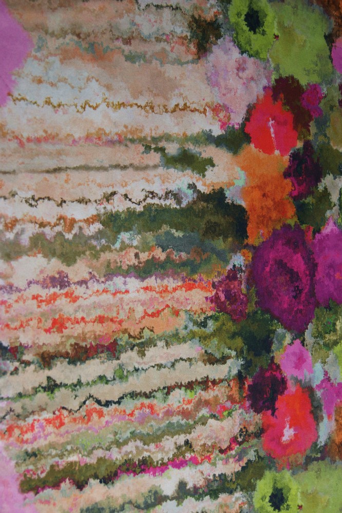  BW-Jersey Rapportmuster bunte Aquarellblumen pink