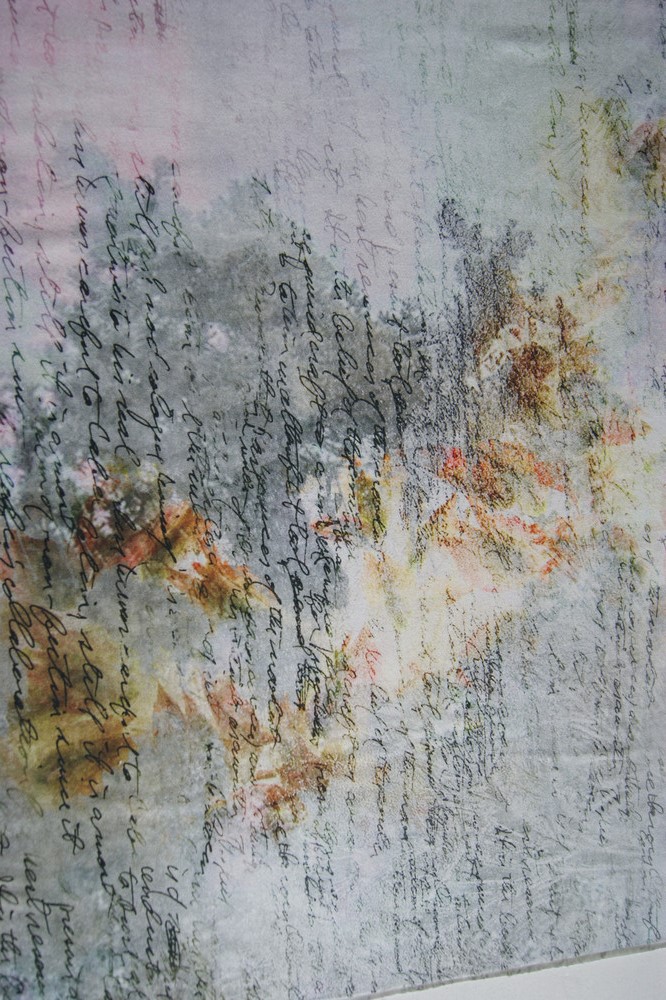 Viscose-Jersey Farbverläufe Aquarell mit Schrift