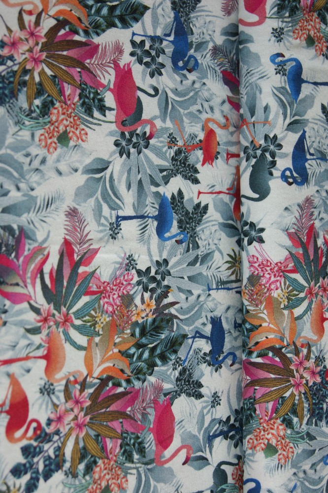 Viscose-Jersey Muster bunt mit Flamingos