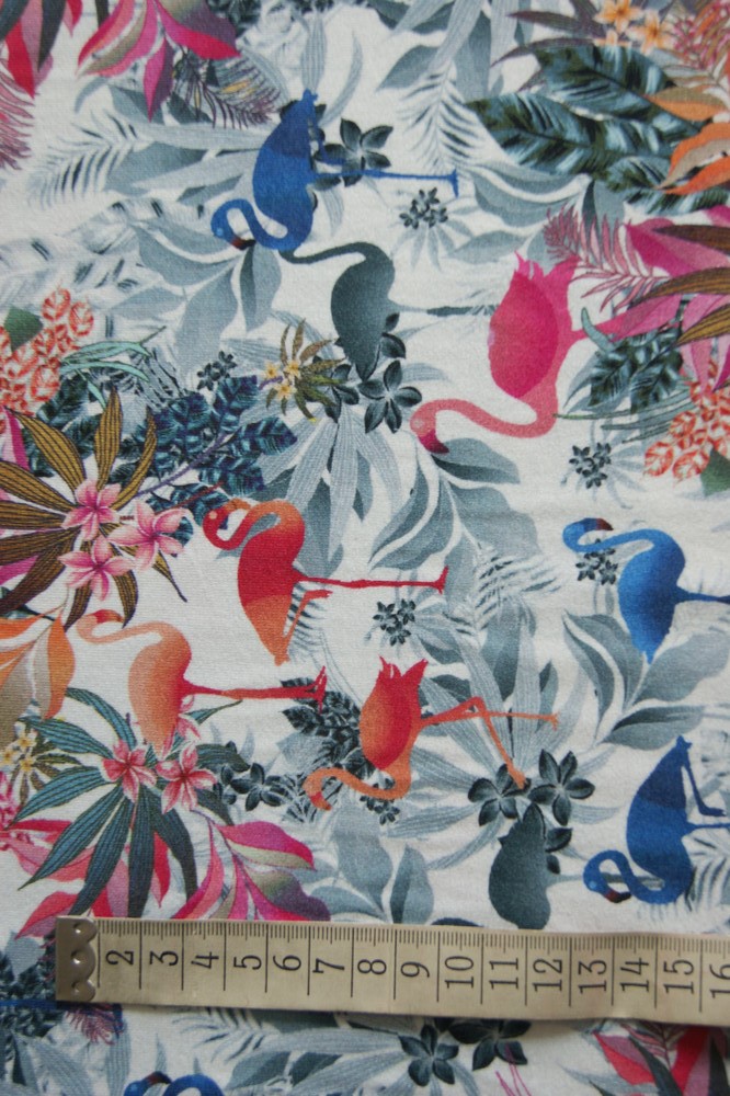 Viscose-Jersey Muster bunt mit Flamingos